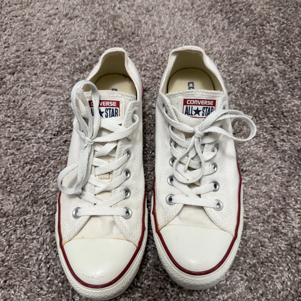 Converse All Star White Canvas Shoes with Red Trim